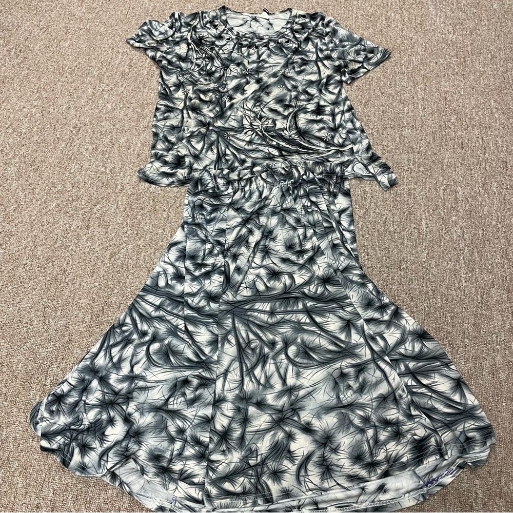 Gray and Black Pleated Tiered Casual Maxi Dress